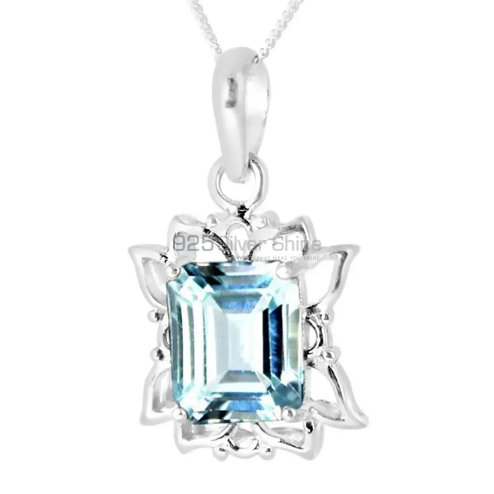 Best Quality Solid Sterling Silver Handmade Pendants In Blue Topaz Gemstone Jewelry 925SP239-2
