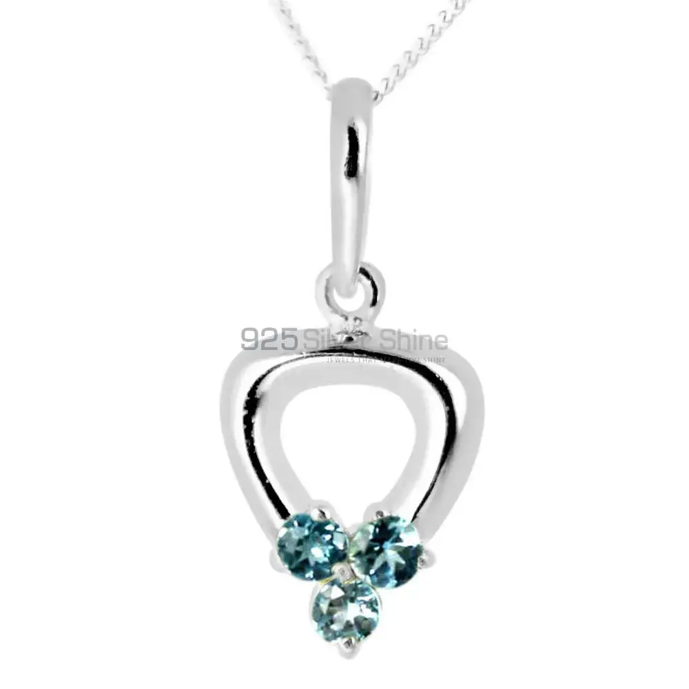 Best Quality Solid Sterling Silver Handmade Pendants In Blue Topaz Gemstone Jewelry 925SP248-1