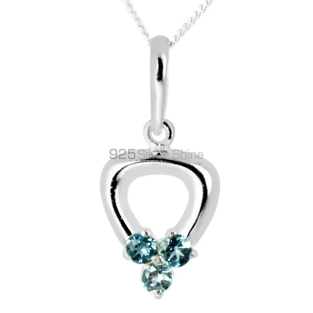 Solid Sterling Silver Handmade Pendants In Blue Topaz Gemstone Jewelry 925SP248-1