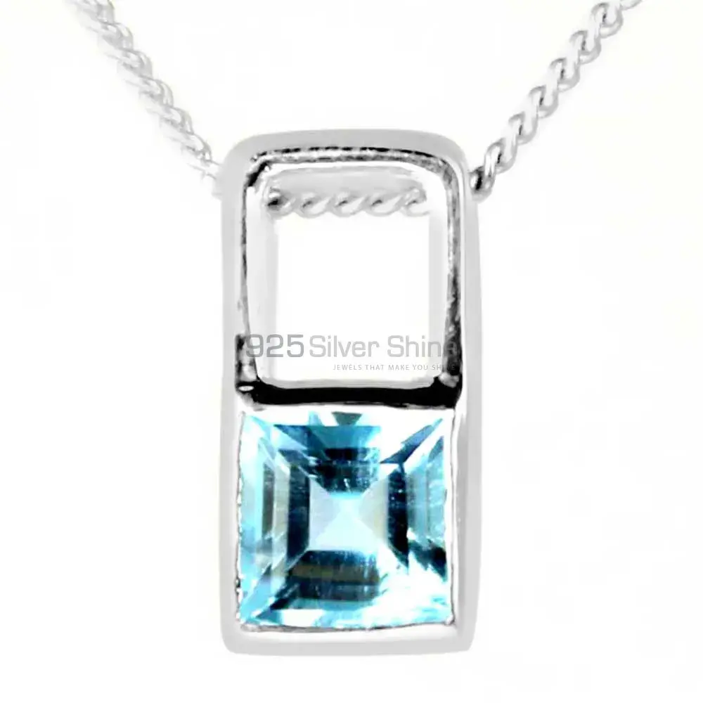 Solid Sterling Silver Handmade Pendants In Blue Topaz Gemstone Jewelry 925SP263-3