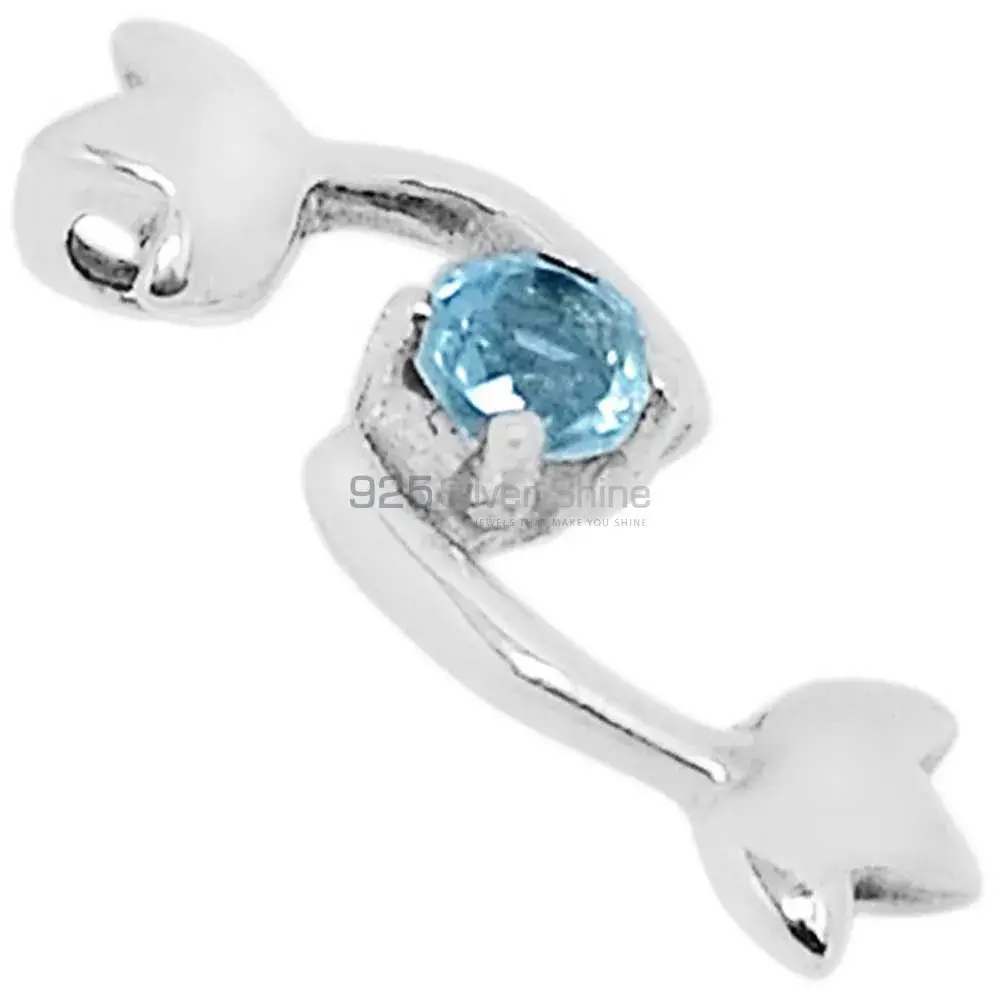 Solid Sterling Silver Handmade Pendants In Blue Topaz Gemstone Jewelry 925SSP326-2