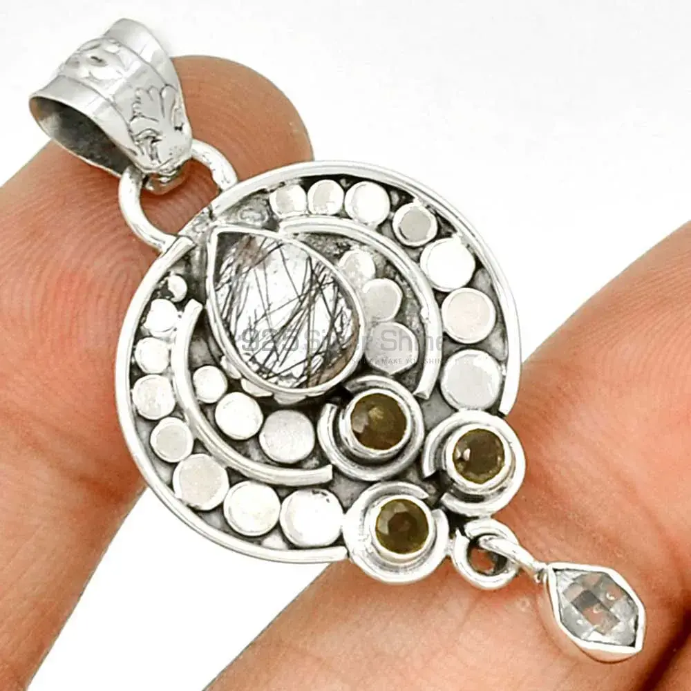Solid Sterling Silver Handmade Pendants In Multi Gemstone Jewelry 925SP076-3_1