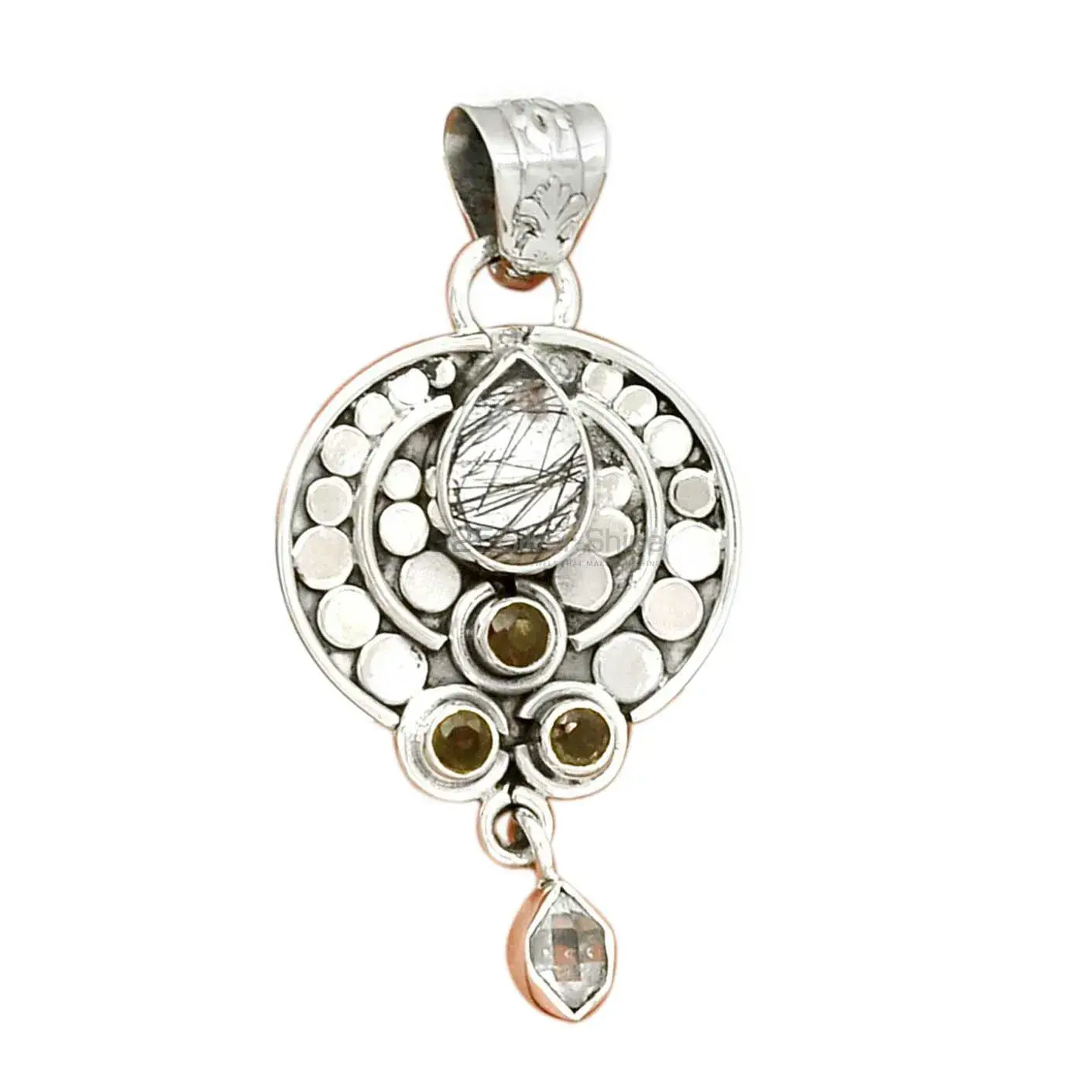 Solid Sterling Silver Handmade Pendants In Multi Gemstone Jewelry 925SP076-3_2