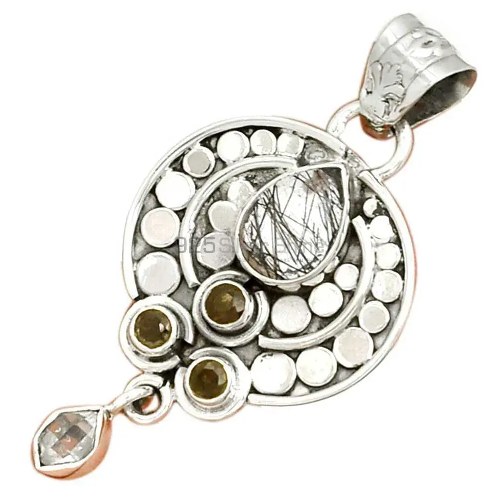 Solid Sterling Silver Handmade Pendants In Multi Gemstone Jewelry 925SP076-3_3