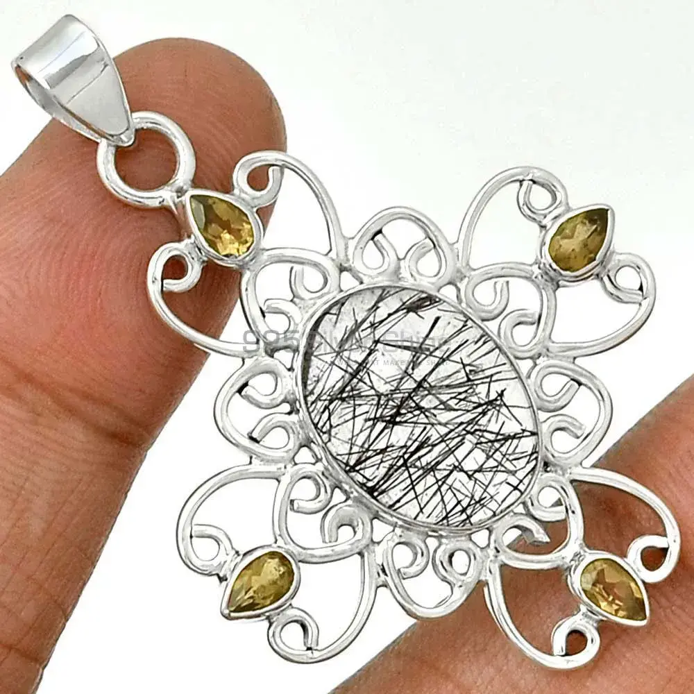 Best Quality Solid Sterling Silver Handmade Pendants In Multi Gemstone Jewelry 925SP097-7_0