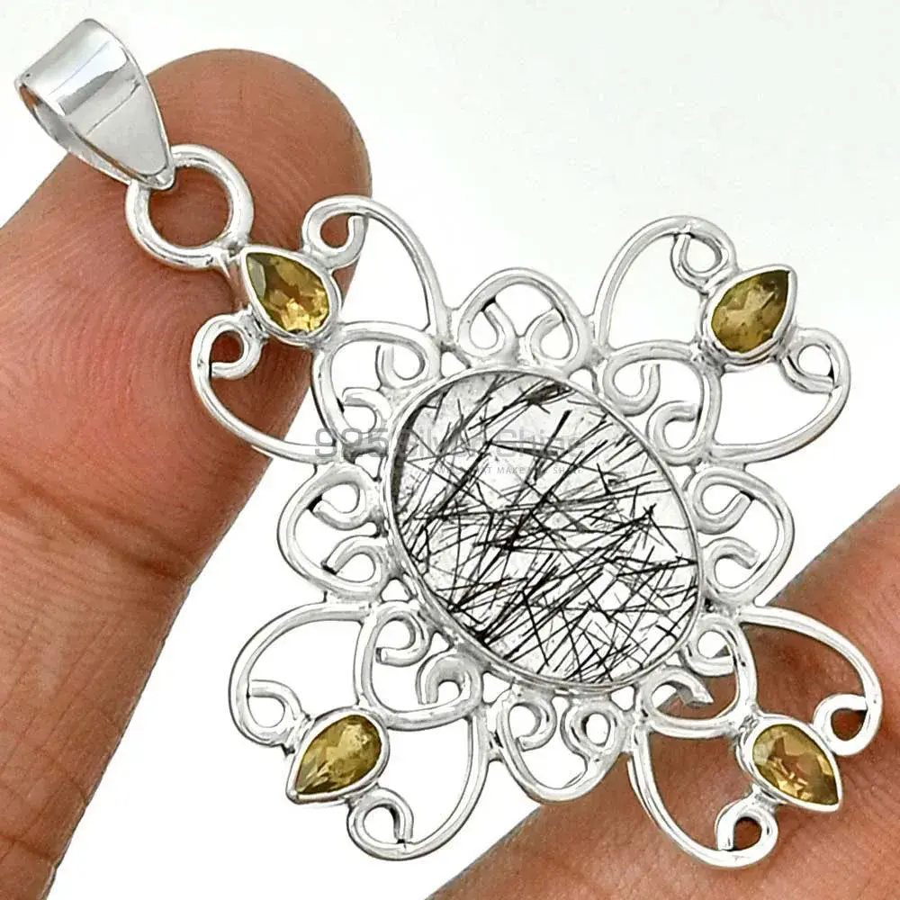 Solid Sterling Silver Handmade Pendants In Multi Gemstone Jewelry 925SP097-7_1