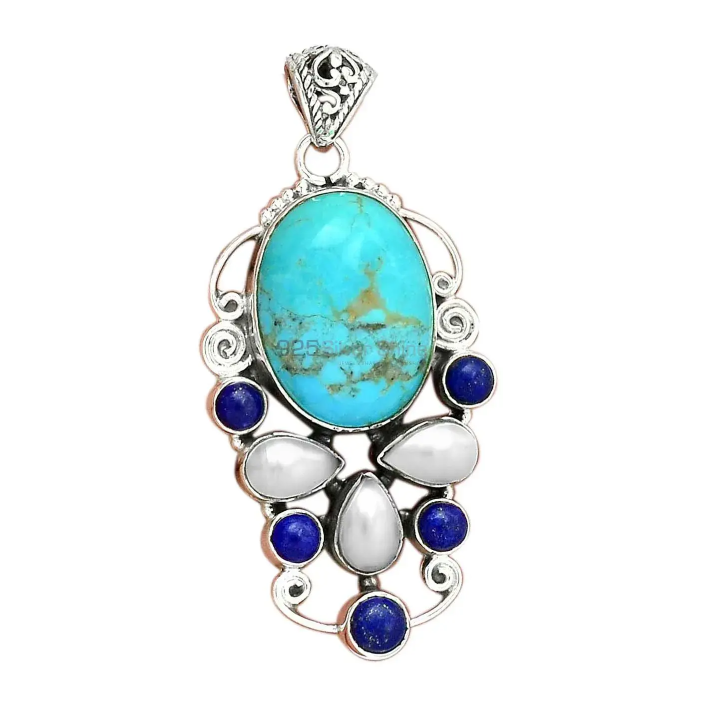 Best Quality Solid Sterling Silver Handmade Pendants In Multi Gemstone Jewelry 925SP22-3_1