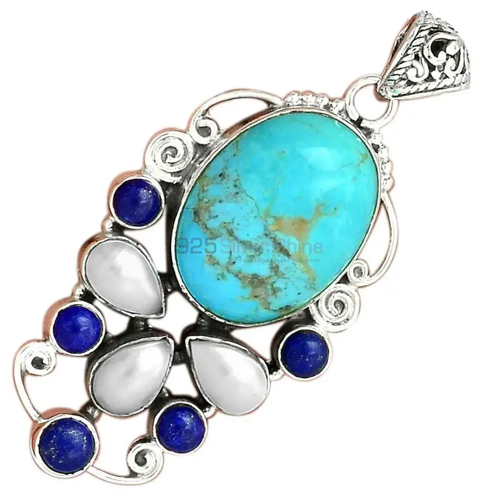 Solid Sterling Silver Handmade Pendants In Multi Gemstone Jewelry 925SP22-3_3