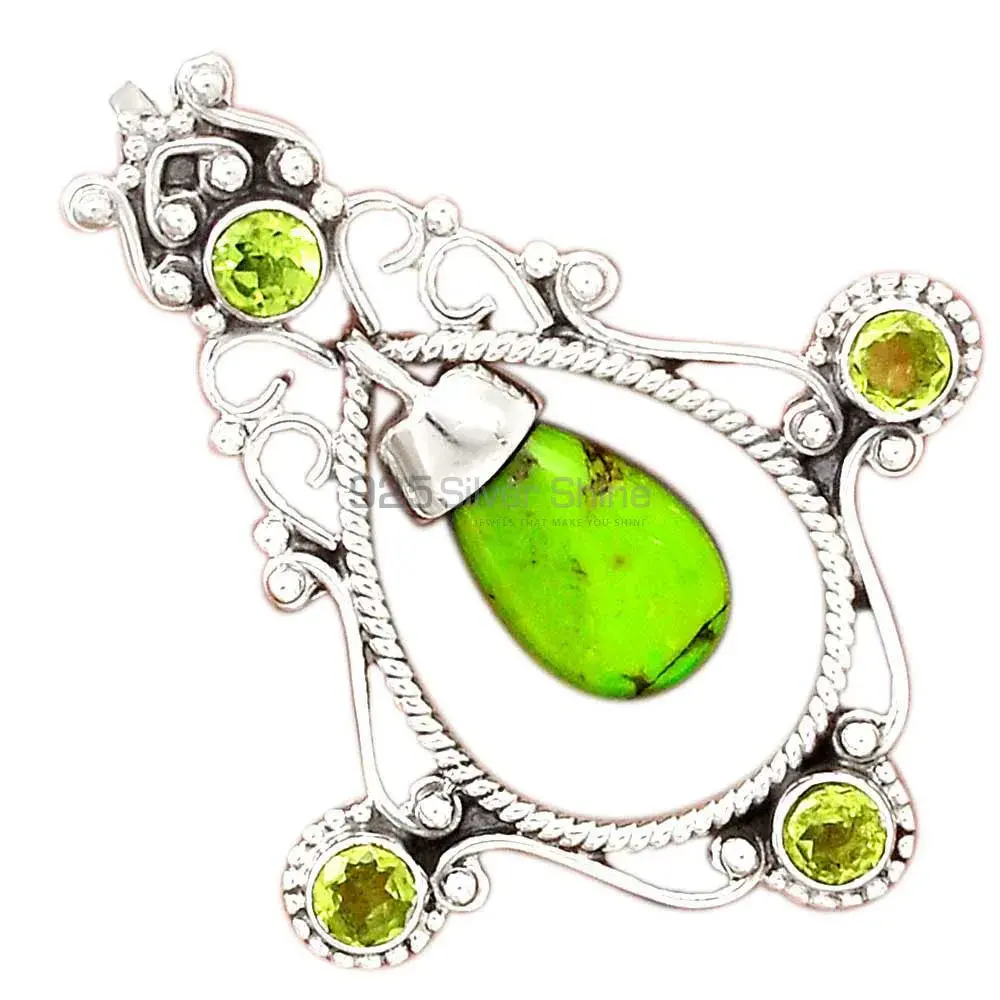 Solid Sterling Silver Handmade Pendants In Multi Gemstone Jewelry 925SP65-2