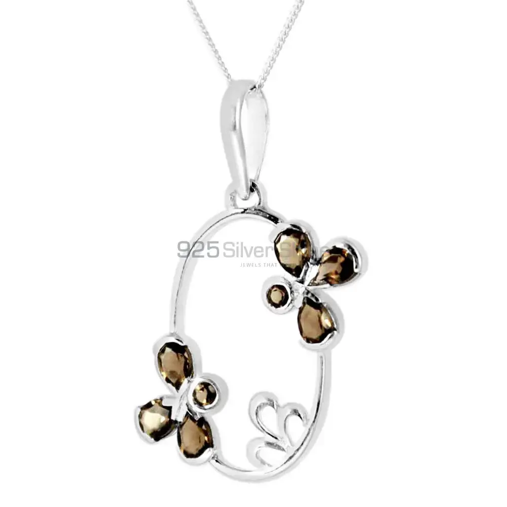 Solid Sterling Silver Handmade Pendants In Smokey Gemstone Jewelry 925SP215-2_0