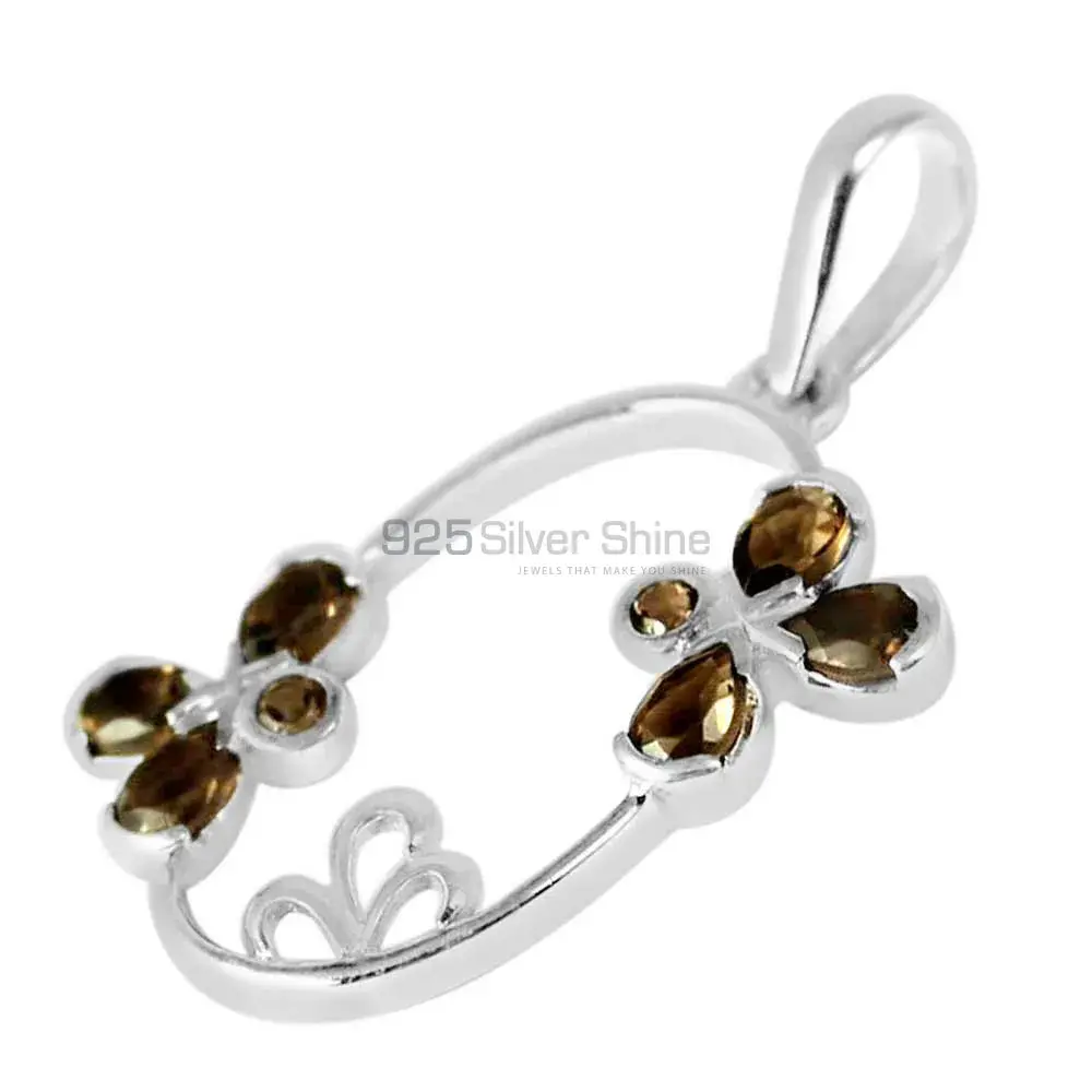 Solid Sterling Silver Handmade Pendants In Smokey Gemstone Jewelry 925SP215-2_1