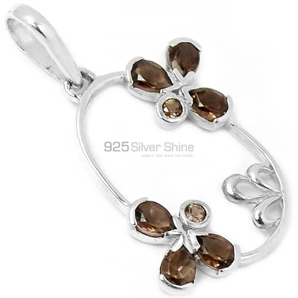 Solid Sterling Silver Handmade Pendants In Smokey Gemstone Jewelry 925SP215-2_2