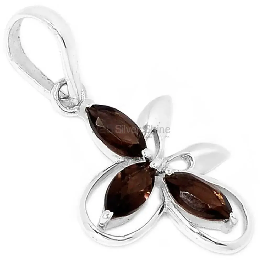 Solid Sterling Silver Handmade Pendants In Smokey Gemstone Jewelry 925SP292-1