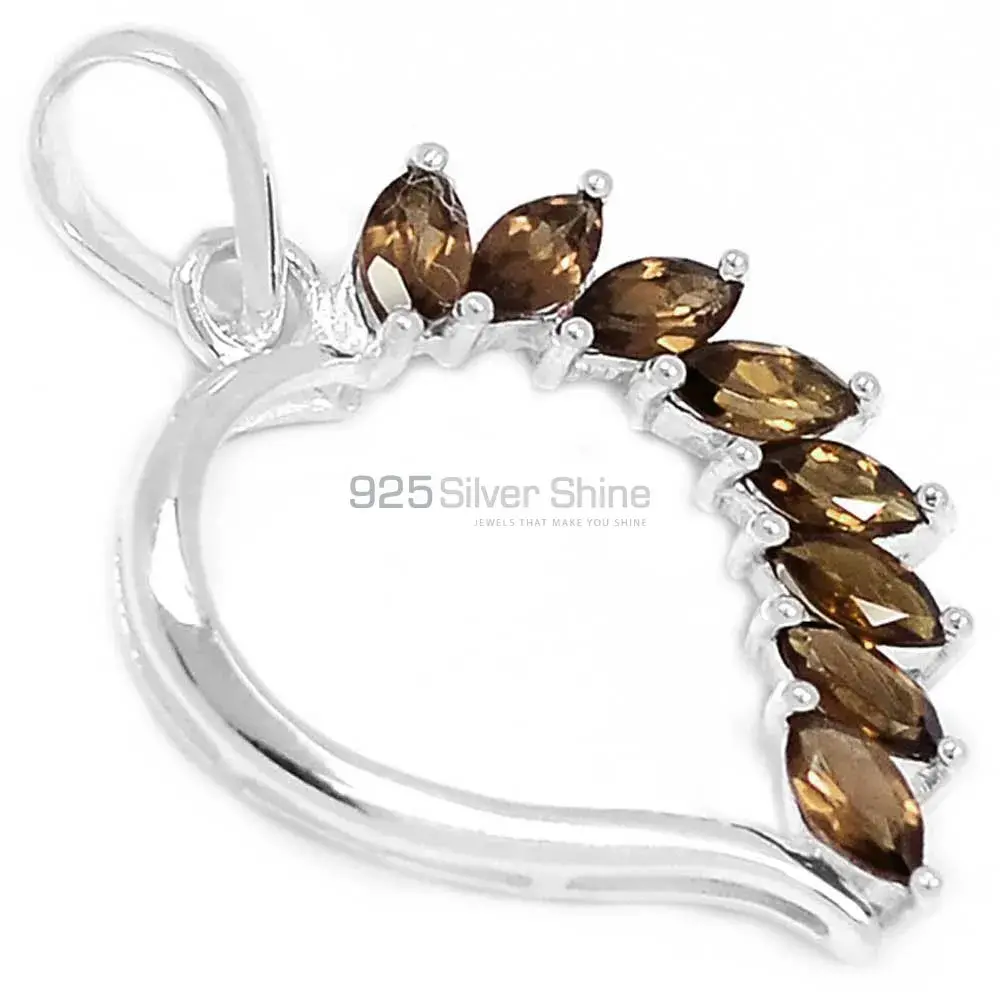 Solid Sterling Silver Handmade Pendants In Smokey Gemstone Jewelry 925SSP304-5_0