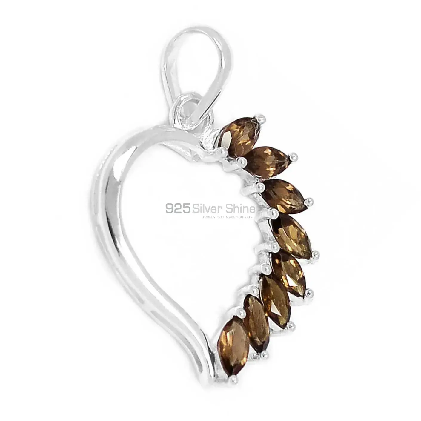 Solid Sterling Silver Handmade Pendants In Smokey Gemstone Jewelry 925SSP304-5_1