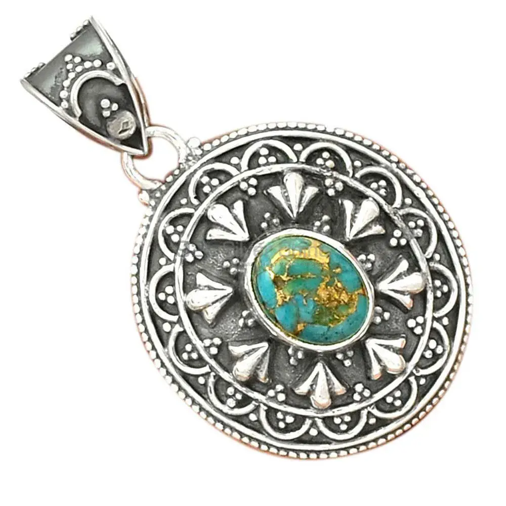 Best Quality Turquoise Gemstone Handmade Pendants In 925 Sterling Silver Jewelry 925SP27-3
