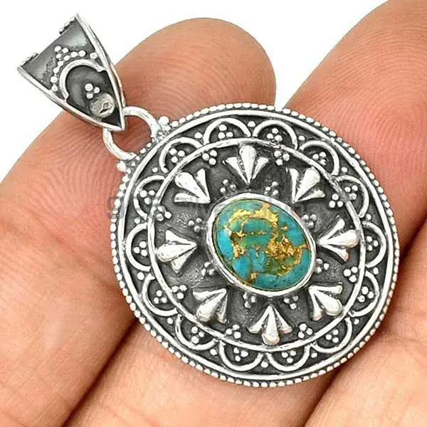 Best Quality Turquoise Gemstone Handmade Pendants In 925 Sterling Silver Jewelry 925SP27-3_0