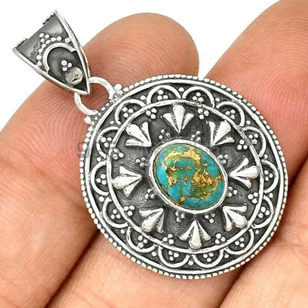 Turquoise Gemstone Handmade Pendants In 925 Sterling Silver Jewelry 925SP27-3_1
