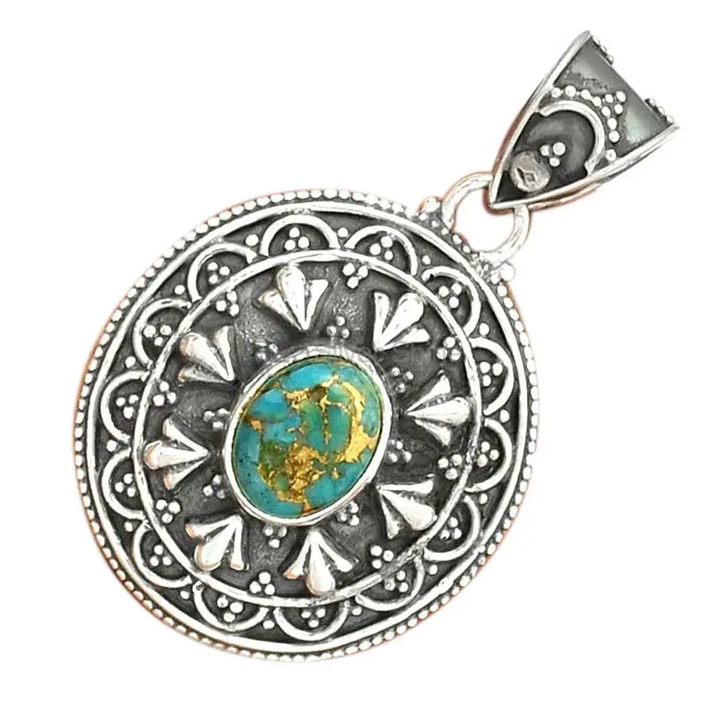 Best Quality Turquoise Gemstone Handmade Pendants In 925 Sterling Silver Jewelry 925SP27-3_2