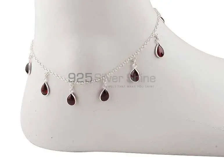 Bezel Pear Garnet Gemstone Anklet In 925 Sterling Silver Jewelry 925ANK131
