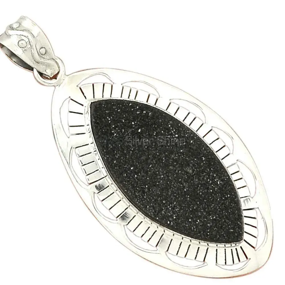 Black Aura Druzy Gemstone Handmade Pendants In 925 Sterling Silver Jewelry 925SP67