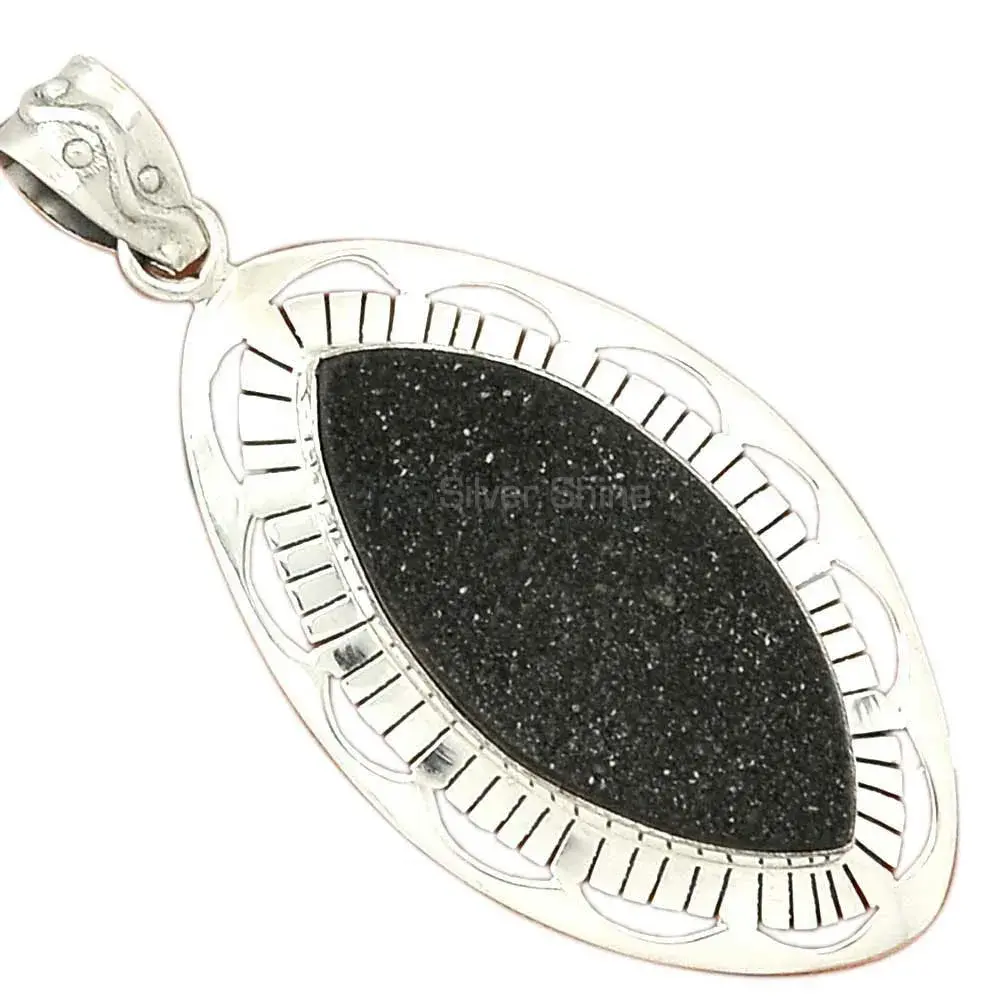 Black Aura Druzy Gemstone Handmade Pendants In 925 Sterling Silver Jewelry 925SP67_0