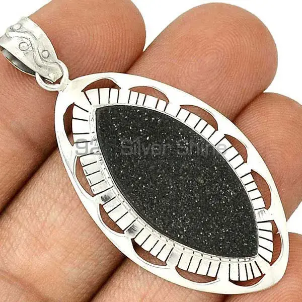 Black Aura Druzy Gemstone Handmade Pendants In 925 Sterling Silver Jewelry 925SP67_1
