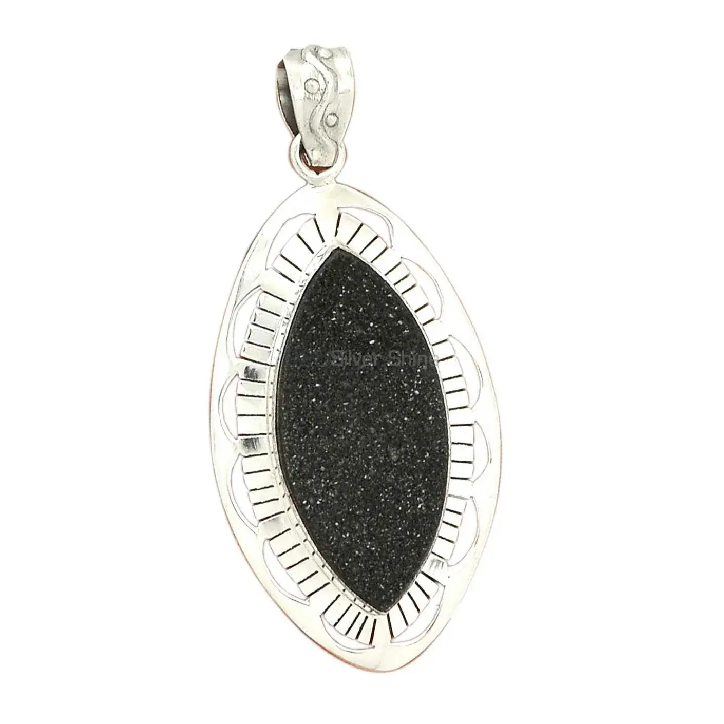 Black Aura Druzy Gemstone Handmade Pendants In 925 Sterling Silver Jewelry 925SP67_1