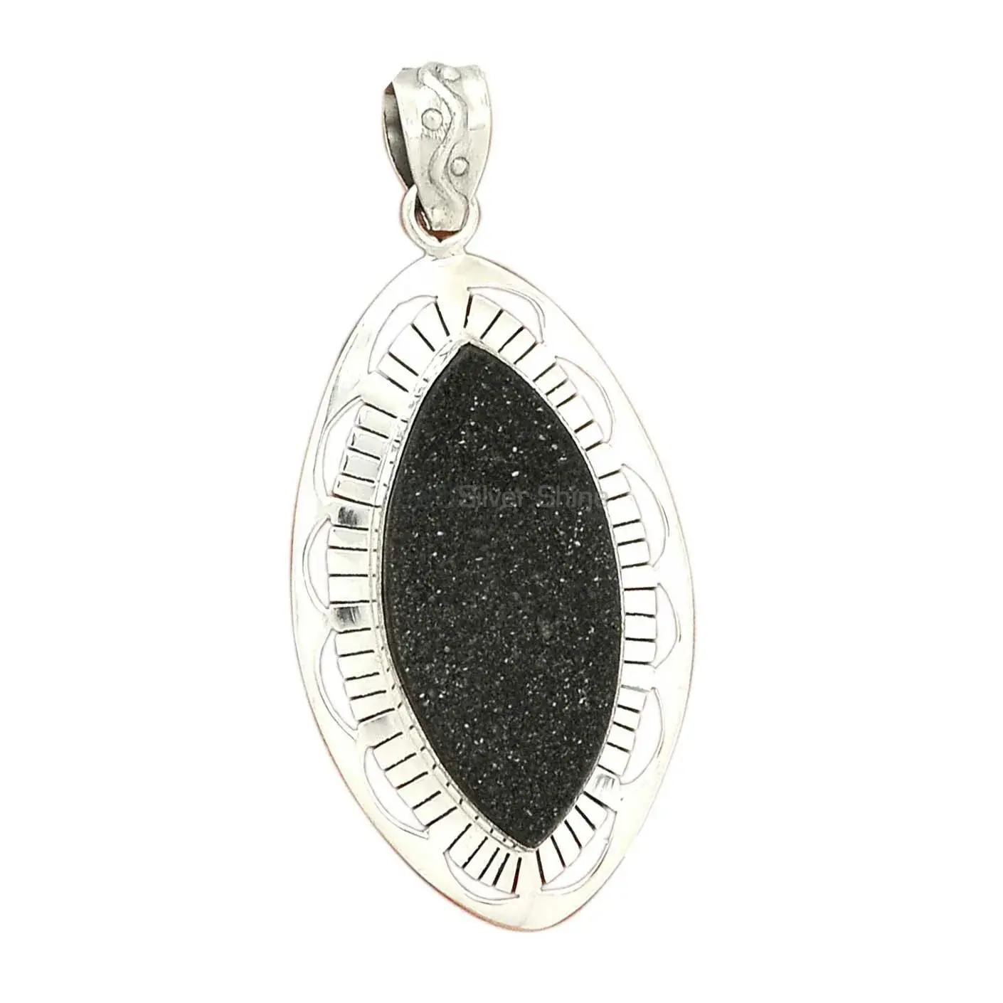 Black Aura Druzy Gemstone Handmade Pendants In 925 Sterling Silver Jewelry 925SP67_2
