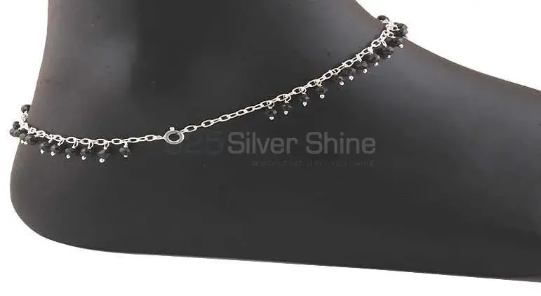 Black Onyx Beads Anklet In 925 Sterling Silver Jewelry
