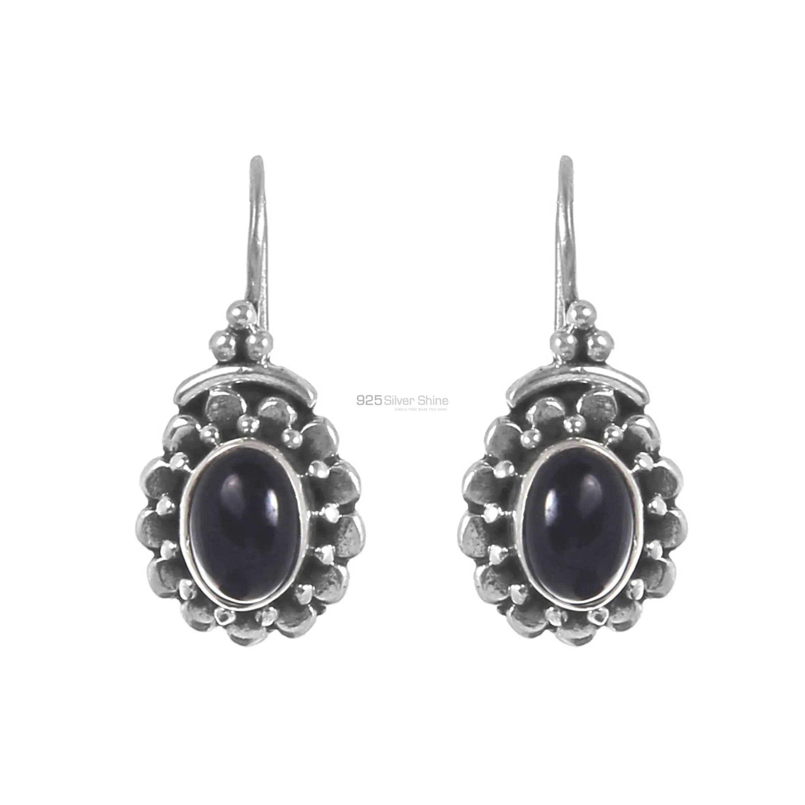Black Onyx Gemstone Earrings In Sterling Silver Jewelry 925SE219