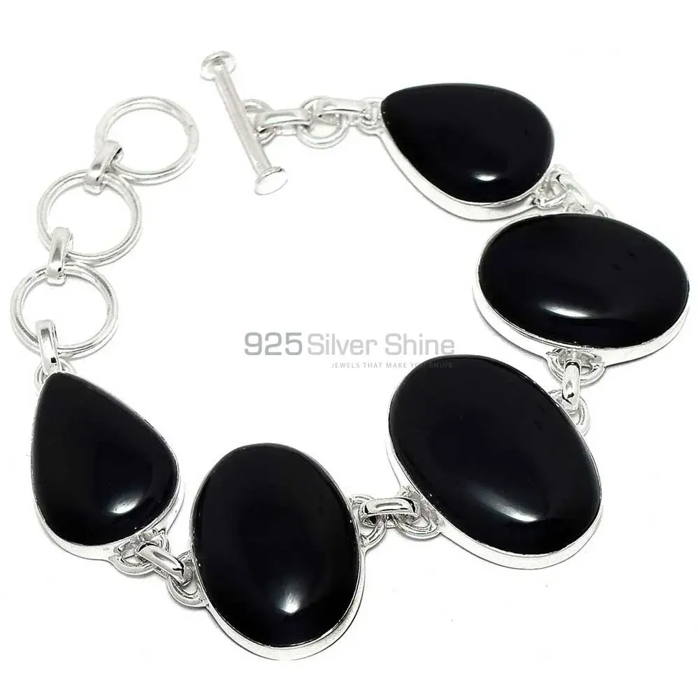 Black Onyx Gemstone Bracelets In Solid Sterling Silver Jewelry 925SB261-2