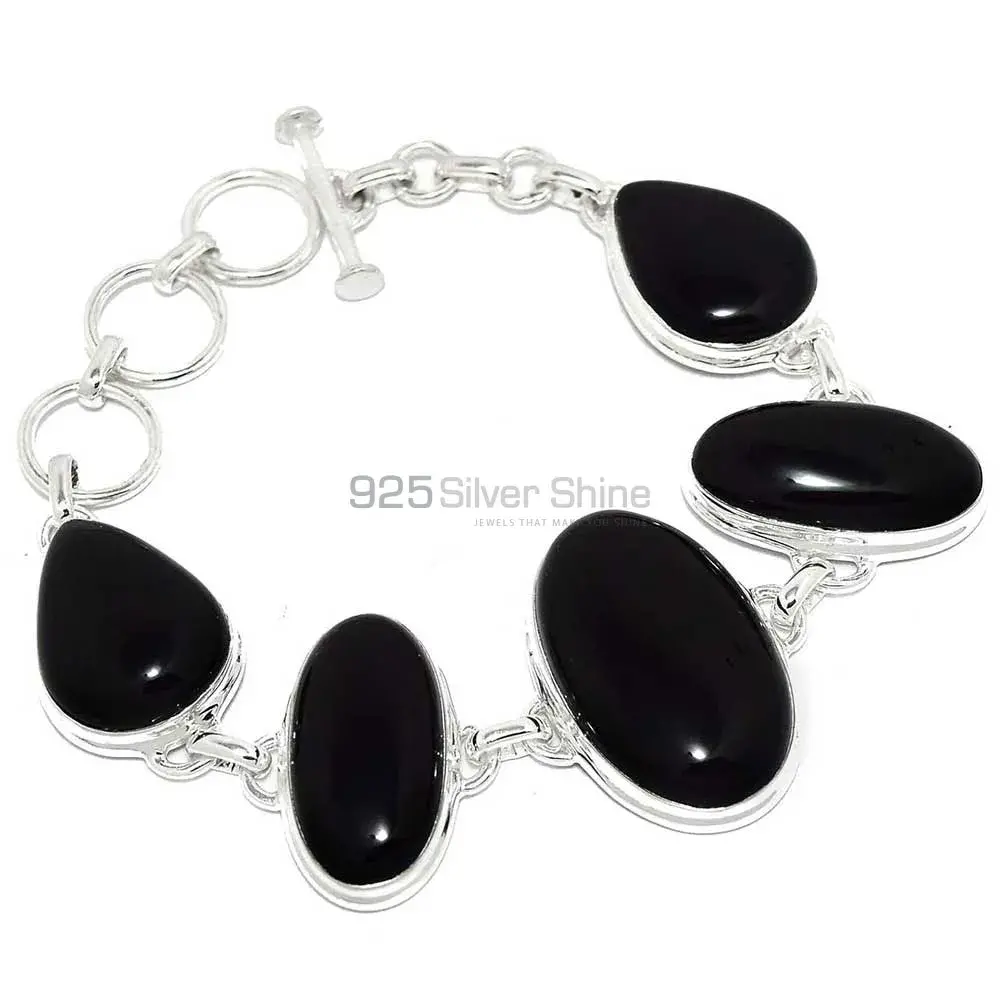 Black Onyx Gemstone Bracelets In Solid Sterling Silver Jewelry 925SB261-2_1