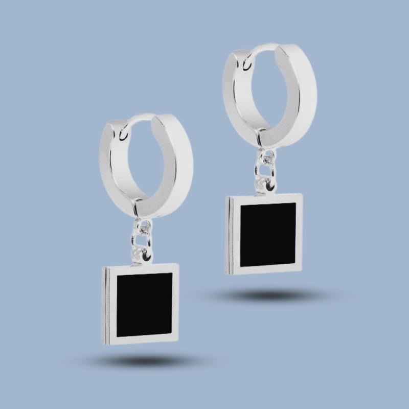 Black Onyx Gemstone With 925 Sterling Silver Small Huggies Hoop Earring 925She313_0