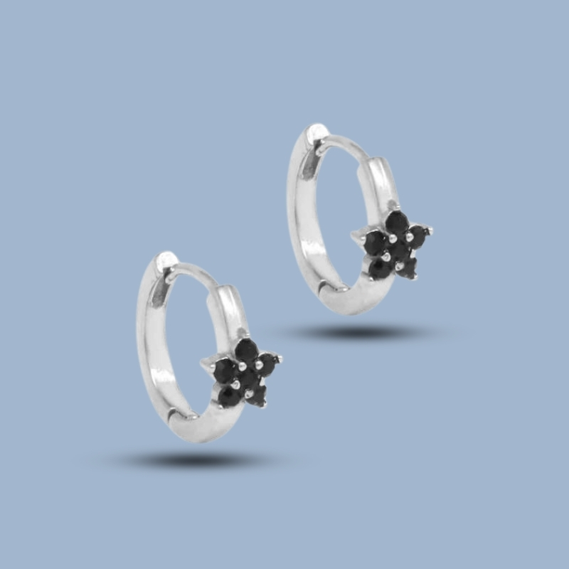 Black Onyx Gemstone With Flower Design 925 Sterling Silver Hinged Segment Hoop Earring 925She131_0