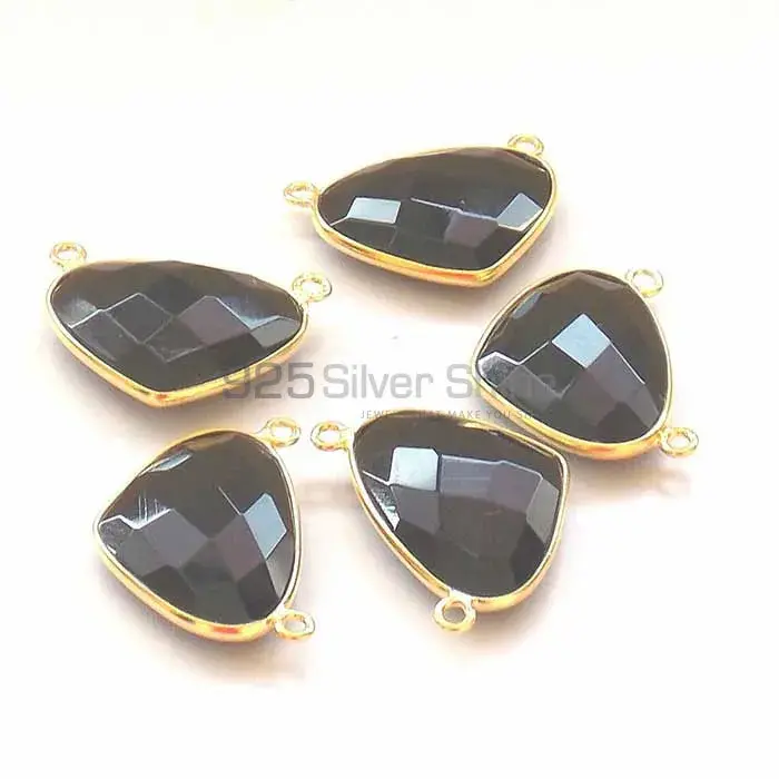 Black Onyx Heart Gemstone Double Bail Bezel Sterling Silver Gold Vermeil Gemstone Connector 925GC342_0
