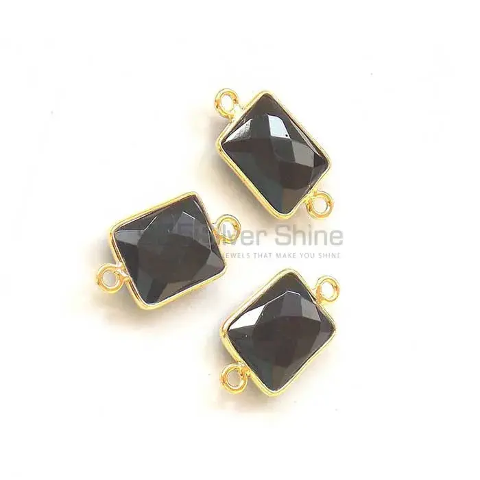 Black Onyx Octagon Gemstone Double Bail Bezel Sterling Silver Gold Vermeil Gemstone Connector 925GC330