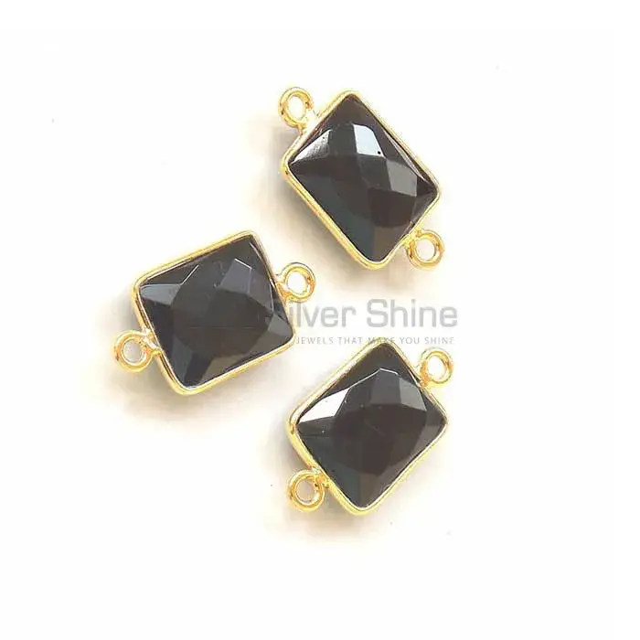 Black Onyx Octagon Gemstone Double Bail Bezel Sterling Silver Gold Vermeil Gemstone Connector 925GC330_0