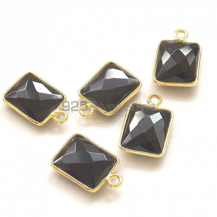 Black Onyx Octagon Gemstone Single Bail Bezel Sterling Silver Gold Vermeil Gemstone Connector 925GC331