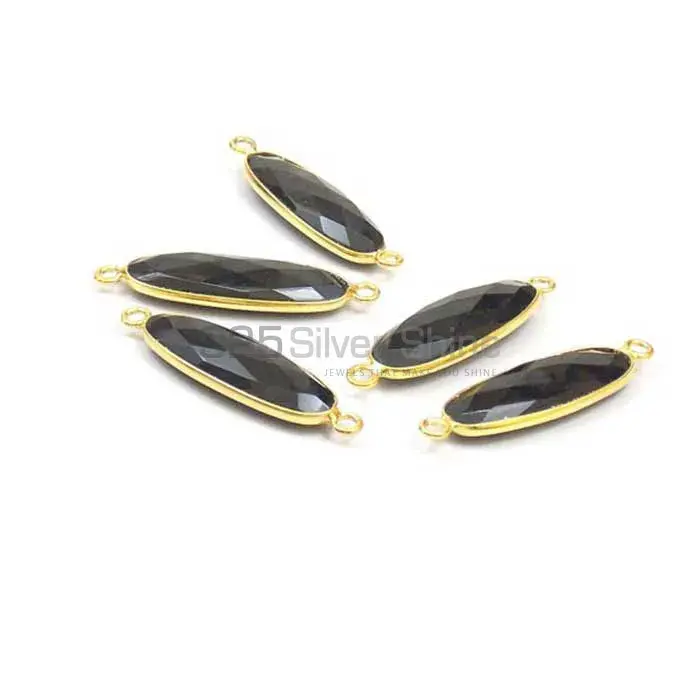 Black Onyx Oval Gemstone Double Bail Bezel Sterling Silver Gold Vermeil Connector 925GC140