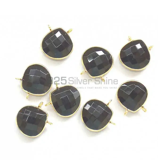 Black Onyx Pear Gemstone Double Bail Bezel Sterling Silver Gold Vermeil Gemstone Connector 925GC333