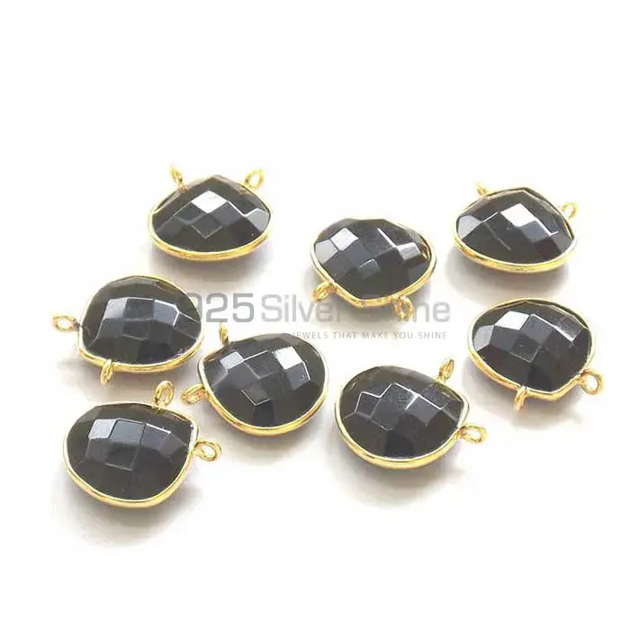 Black Onyx Pear Gemstone Double Bail Bezel Sterling Silver Gold Vermeil Gemstone Connector 925GC333_0