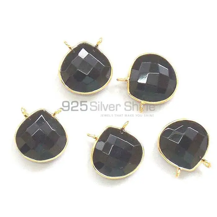 Black Onyx Pear Gemstone Double Bail Bezel Sterling Silver Gold Vermeil Gemstone Connector 925GC333_1