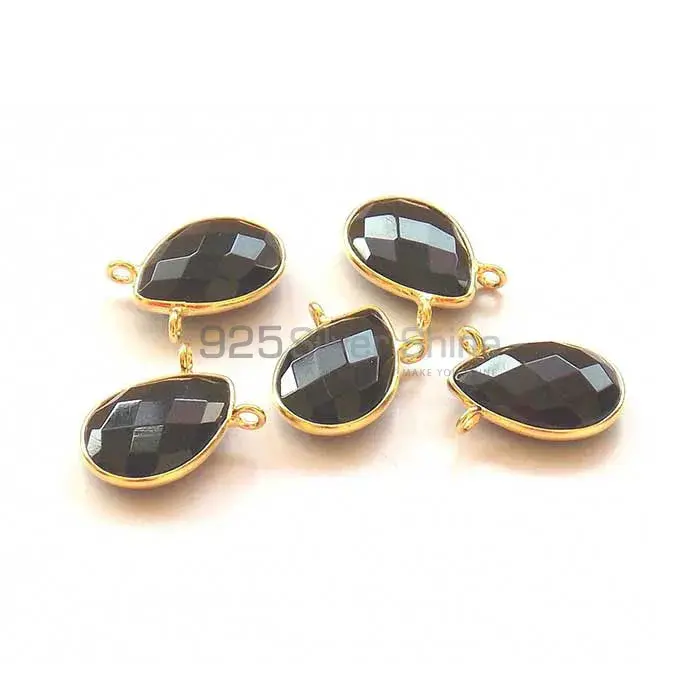 Black Onyx Pear Gemstone Double Bail Bezel Sterling Silver Gold Vermeil Gemstone Connector 925GC340_0