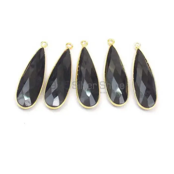 Black Onyx Pear Gemstone Single Bail Bezel Sterling Silver Gold Vermeil Connector 925GC141