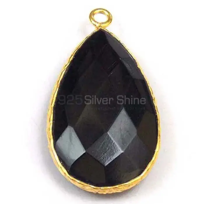 Black Onyx Pear Gemstone Single Bail Bezel Sterling Silver Gold Vermeil Connector 925GC170-1