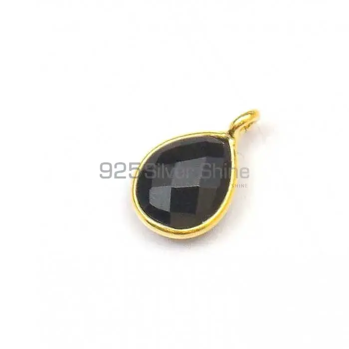 Black Onyx Pear Gemstone Single Bail Bezel Sterling Silver Gold Vermeil Gemstone Connector 925GC221