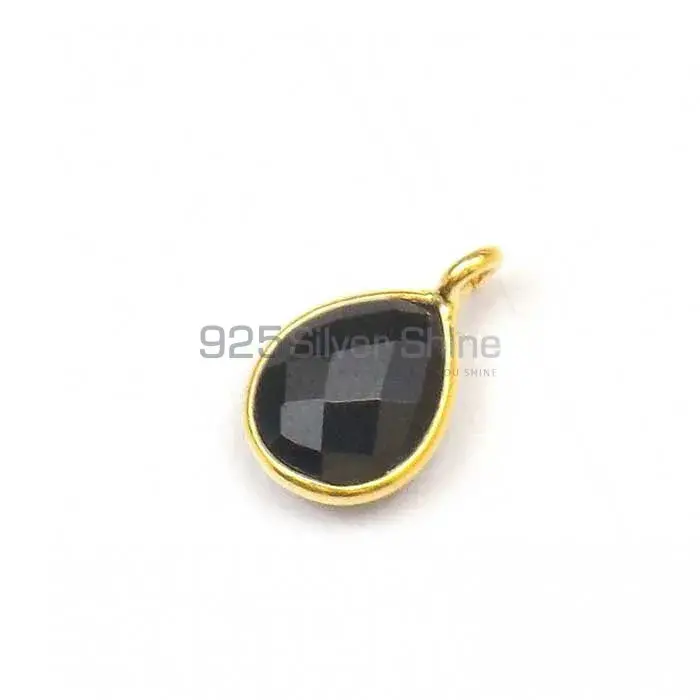 Black Onyx Pear Gemstone Single Bail Bezel Sterling Silver Gold Vermeil Gemstone Connector 925GC221_0