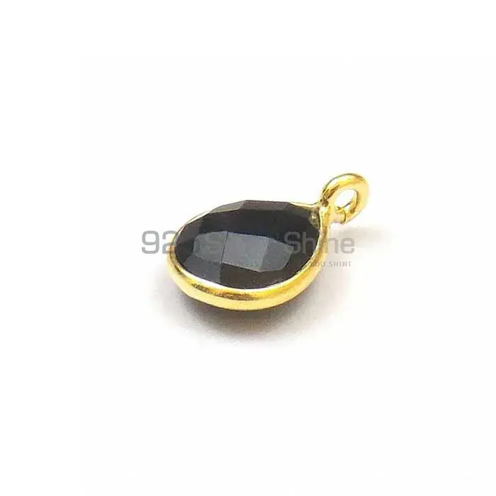 Black Onyx Pear Gemstone Single Bail Bezel Sterling Silver Gold Vermeil Gemstone Connector 925GC221_1