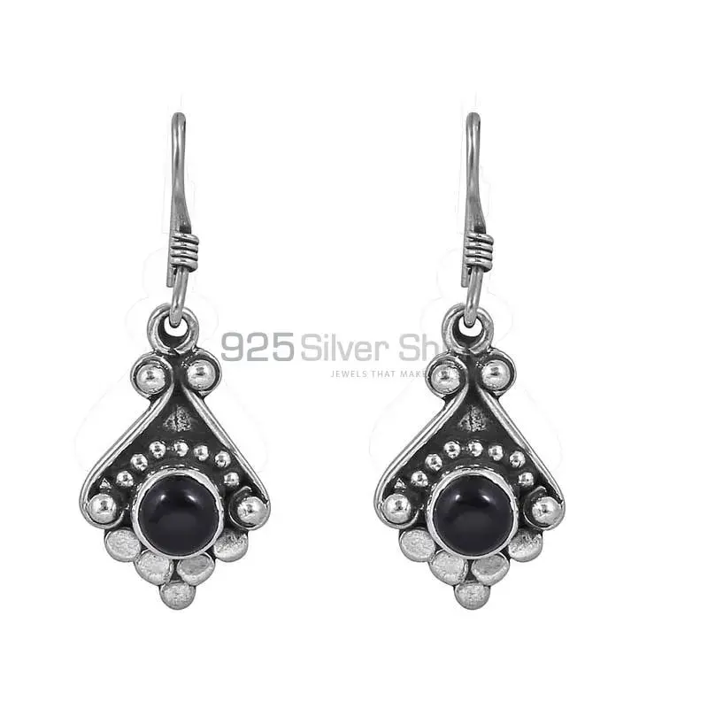 Black Onyx Semi Precious Gemstone Earring In Sterling Silver Jewelry 925SE42
